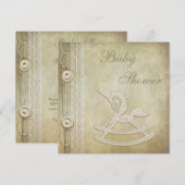 Unicorn Rocking Horse & Lace Neutral Baby shower Kaart (Voorkant / Achterkant)