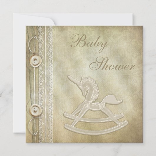 Unicorn Rocking Horse & Lace Neutral Baby shower Kaart (Voorkant)
