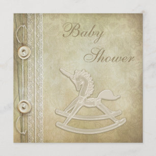 Unicorn Rocking Horse & Lace Neutral Baby shower Kaart
