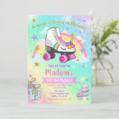 Unicorn Roller Schaats Birthday Uitnodiging (Staand voorkant)