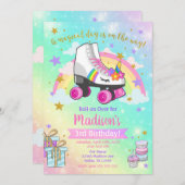 Unicorn Roller Schaats Birthday Uitnodiging (Voorkant / Achterkant)