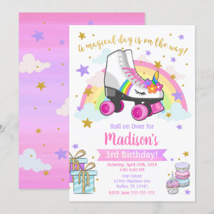Unicorn Roller Schaats Birthday Uitnodiging