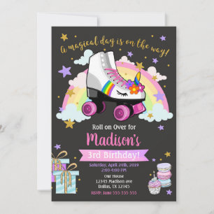 Unicorn Roller Schaats Verjaardagsuitnodiging Kaart