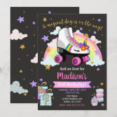 Unicorn Roller Schaats Verjaardagsuitnodiging Kaart (Voorkant / Achterkant)