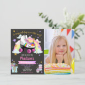 Unicorn Roller Skate Birthday Invitation Kaart (Staand voorkant)