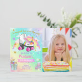 Unicorn Roller Skate Birthday Invitation Kaart (Staand voorkant)