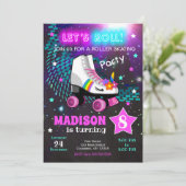Unicorn Roller Skating Birthday Party Invitation Kaart (Staand voorkant)