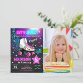 Unicorn Roller Skating Birthday Party Invitation Kaart (Staand voorkant)