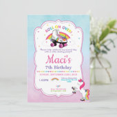 Unicorn Roller Skating Birthday Party Invitation Kaart (Staand voorkant)