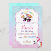Unicorn Roller Skating Birthday Party Invitation Kaart (Voorkant / Achterkant)