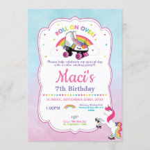 Unicorn Roller Skating Birthday Party Invitation