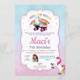 Unicorn Roller Skating Birthday Party Invitation Kaart