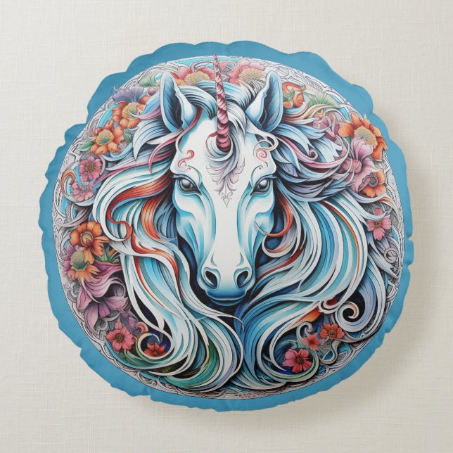 Unicorn Rond Kussen (Voorkant)