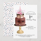 Unicorn Roos Gold Chocolade Cake 1ste verjaardag Kaart (Voorkant / Achterkant)