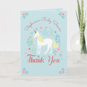 Unicorn Roos Gold Glitter Baby shower Dank u Bedankkaart