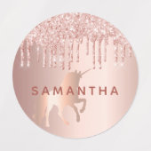 Unicorn roos gold glitter druppelt roze douanenaam labels (Design 2)