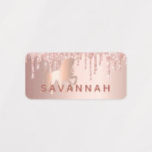 Unicorn roos gouden zwarte glitter druppelnaam labels (Design 1)