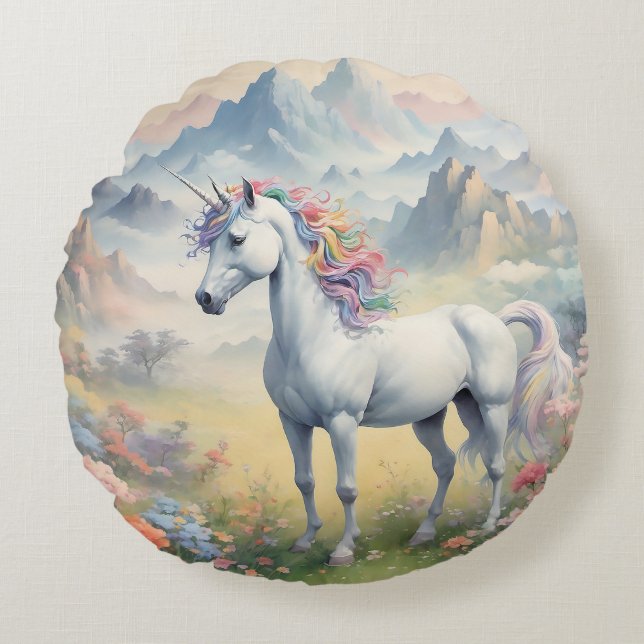 Unicorn Round Pillow Rond Kussen (Voorkant)