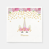 Unicorn, roze bloemen en goudConfetti Servet (Voorkant)
