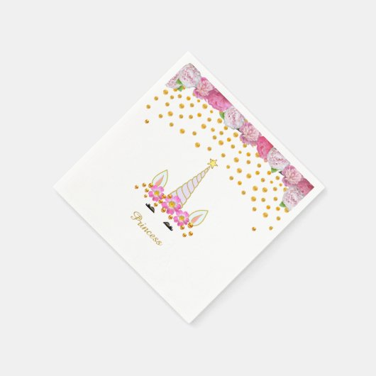 Unicorn, roze bloemen en goudConfetti Servet (Hoek)