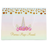 Unicorn, roze bloemen en gouden Confetti Groot Cadeauzakje (Voorkant)