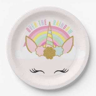 Unicorn Roze en Gold Paper Bord 7-inch regenboog