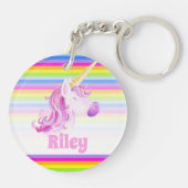 Unicorn roze en regenboogstrepen, aangepaste naam sleutelhanger (Achterkant)