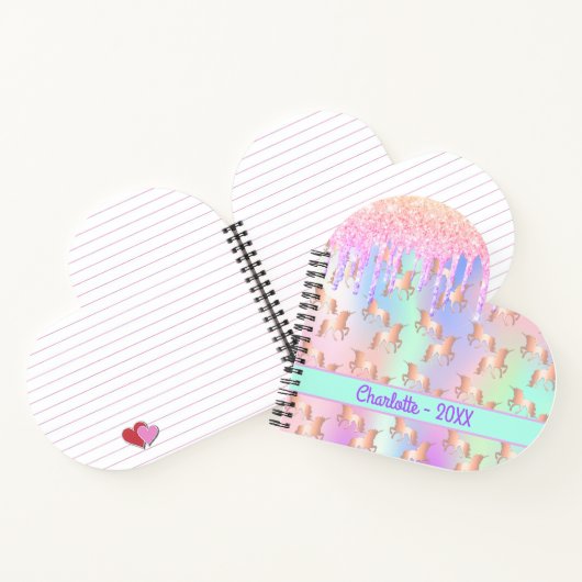 Unicorn roze glitter iridescent roos goudmonogram notitieboek (Binnen)
