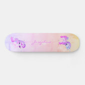 Unicorn roze glitter modern regenboogholografisch persoonlijk skateboard (Horizontaal)