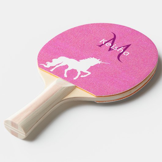 Unicorn roze glitter monogram meisje tafeltennisbatje (Voorkant Gekanteld)