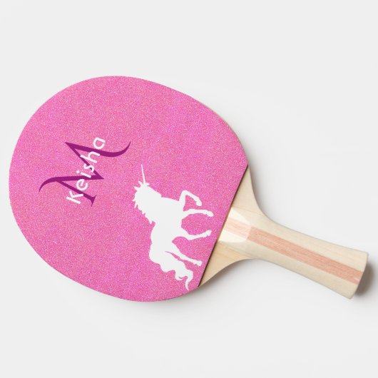 Unicorn roze glitter monogram meisje tafeltennisbatje (Zijkant)