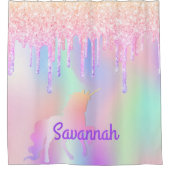 Unicorn roze glitter roos goudmonogram douchegordijn (Voorkant)