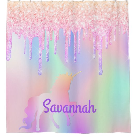 Unicorn roze glitter roos goudmonogram douchegordijn (Voorkant)