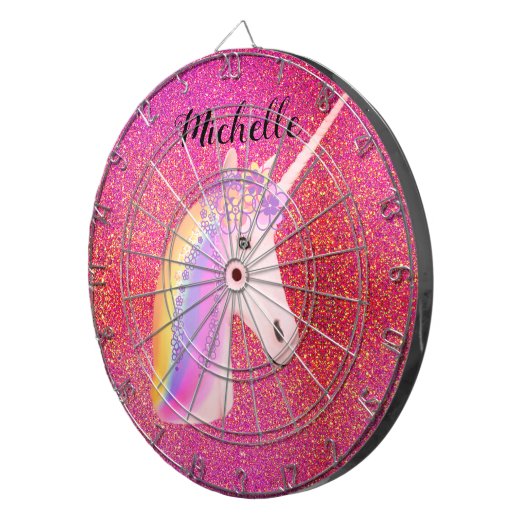 Uniçorn Roze Glitter Sparkles Sprookje Meisje Dartbord (Voorkant Rechts)