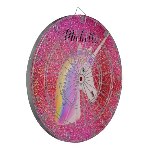 Uniçorn Roze Glitter Sparkles Sprookje Meisje Dartbord (Voorkant Links)
