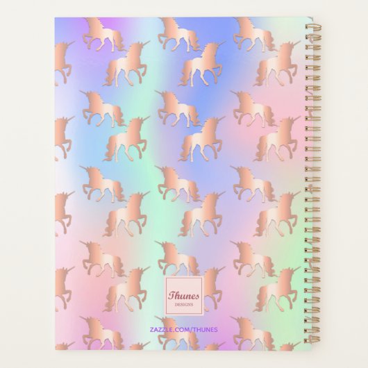 Unicorn roze irdescent roos goudnaam 2022 planner (Achterkant)