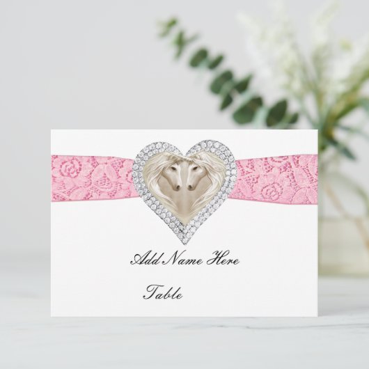 Unicorn Roze Lace Table Place Card Kaart (Staand voorkant)
