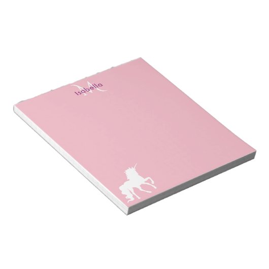 Unicorn roze monogram notitieblok (Schuin)