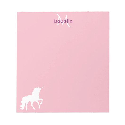 Unicorn roze monogram notitieblok (Voorkant)