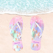 Unicorn roze paarse glitter druppelt naam op teenslippers