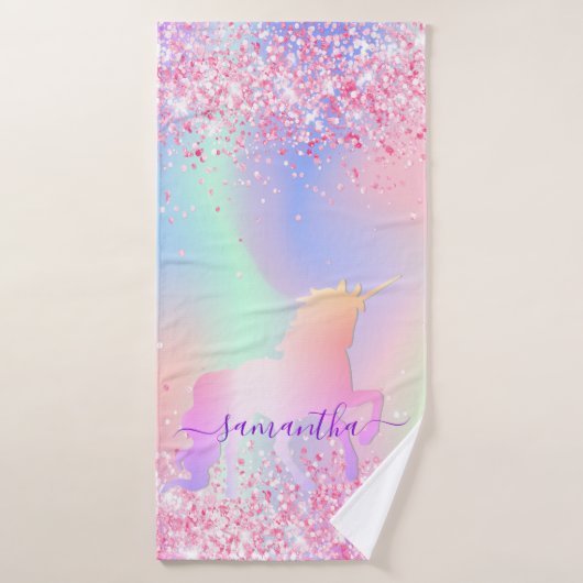 Unicorn roze paarse naammeisje badhanddoek (Badhanddoek)