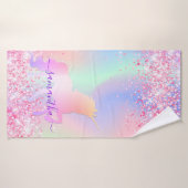 Unicorn roze paarse naammeisje badhanddoek (Badhanddoek)