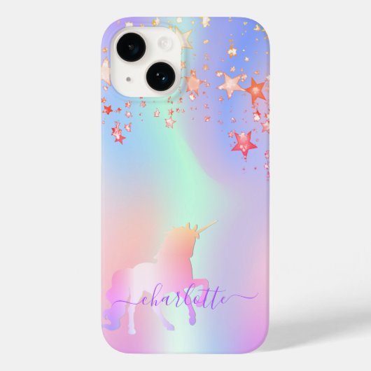 Unicorn roze paarse sterren holografische naam Case-Mate iPhone case (Achterkant)