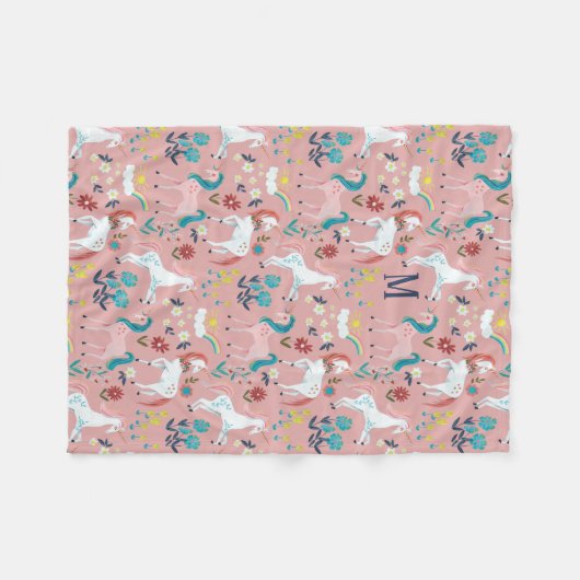 Unicorn roze regenboogmeisjes, overdruk fleece deken (Voorkant (Horizontaal))