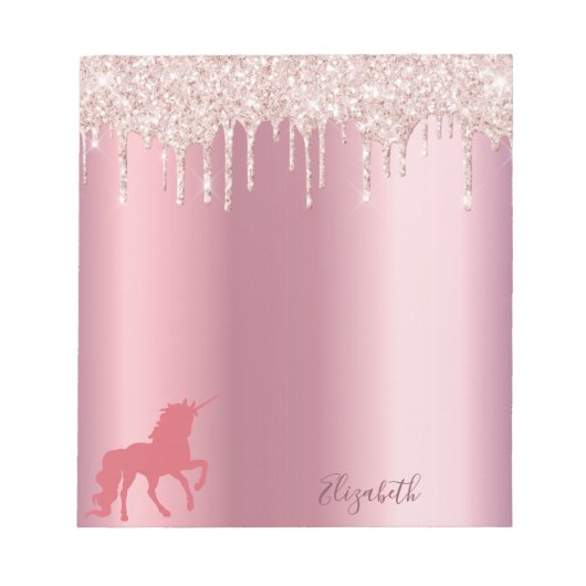Unicorn roze roze roze goudglitterdruppels metaaln notitieblok (Voorkant)