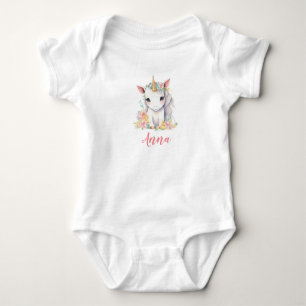 Unicorn roze waterverf meisje romper