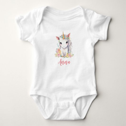 Unicorn roze waterverf meisje romper (Voorkant)