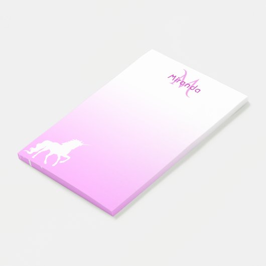 Unicorn Roze witte monogram Post-it® Notes (Schuin)
