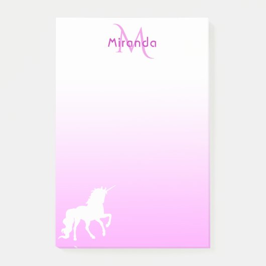 Unicorn Roze witte monogram Post-it® Notes (Voorkant)