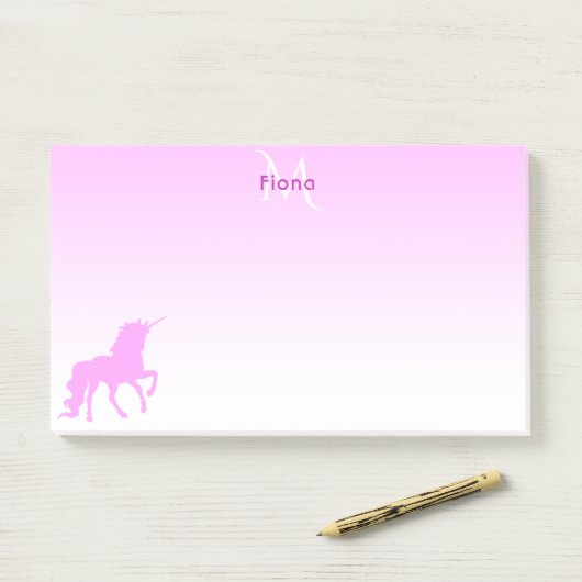 Unicorn roze witte monogram post-it® notes (Op bureau)